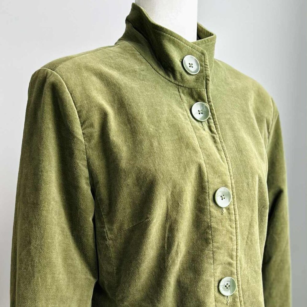 Vintage Lady Hathaway Peridot Green Cotton Velveteen Stand Collar Jacket – US L